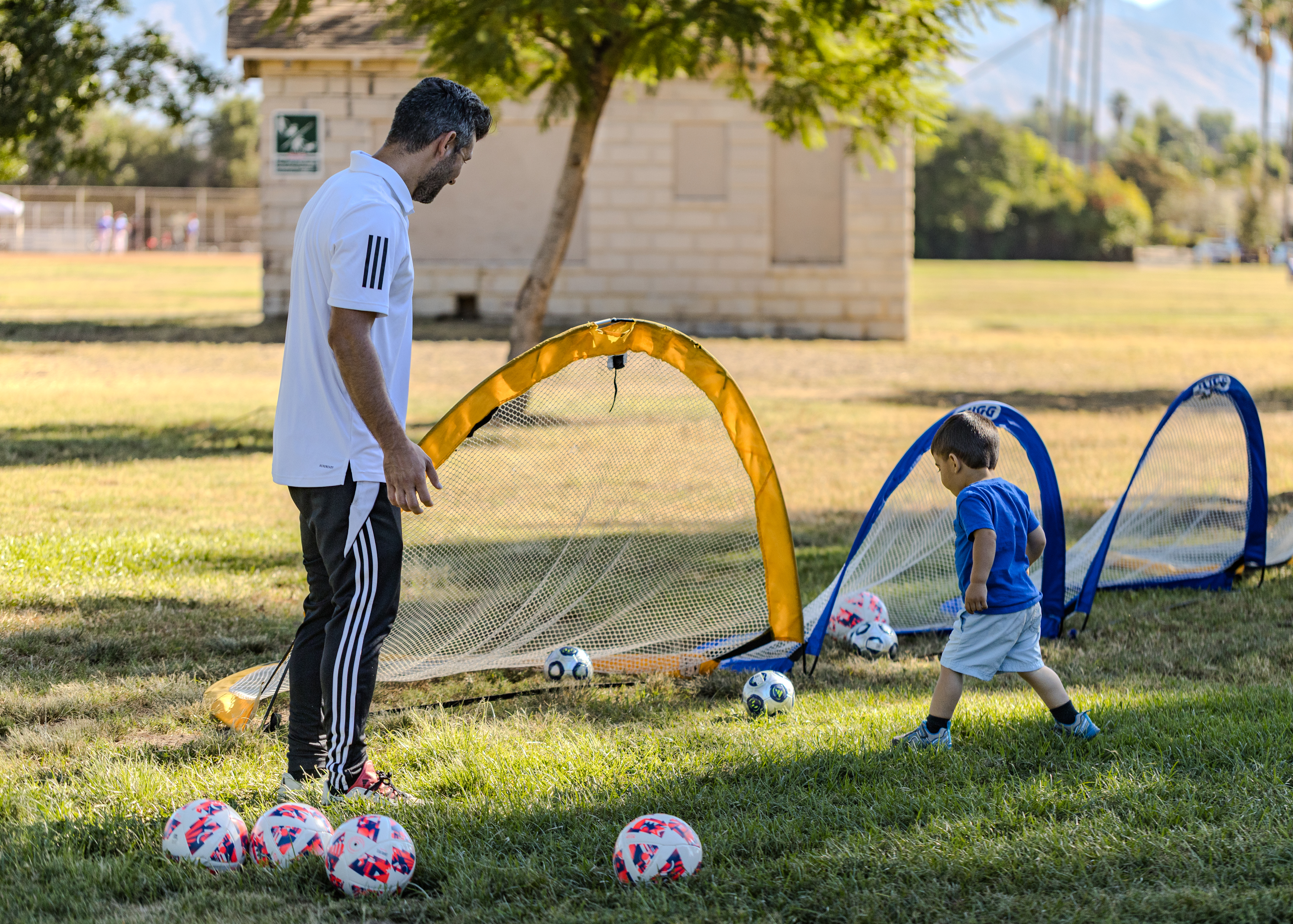Kids learning soccer